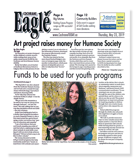 Ms. Carruthers and the Empathy Pawject featured in the Cochrane Eagle